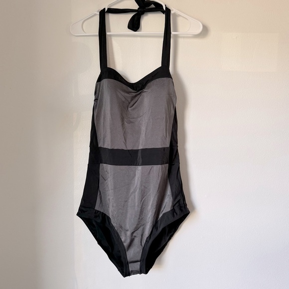 Boden Black Gray Color Block Halter One Piece Swimsuit - Picture 2 of 5
